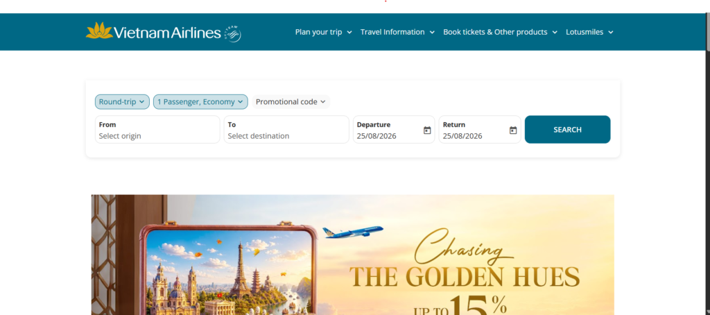 Vietnam Airlines Booking Page